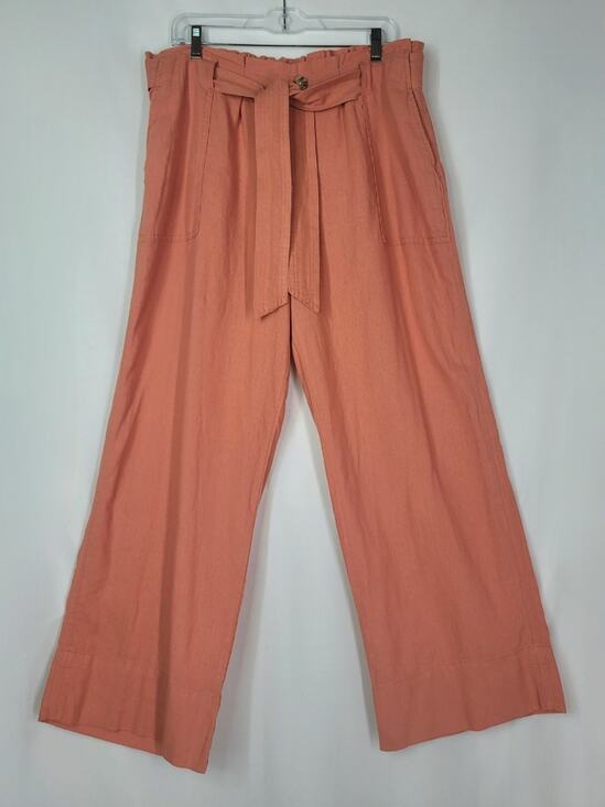 Briggs New York Pants - BRIGGS Linen Blend Terracotta Wide Leg Pants with Paperbag Waist & Belt Size 16